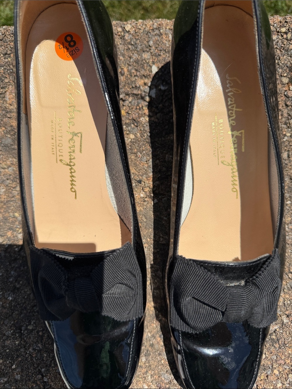 Salvatore Ferragamo Black Patent Leather Bow Loafers - Picture 2 of 9